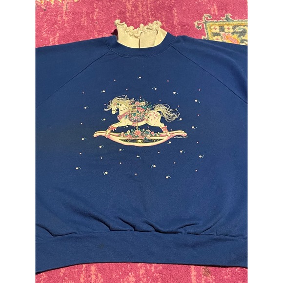 Vintage 90s Gopher Sport Rocking Horse Grandma Collared Sweatshirt Size 1X - Picture 2 of 3